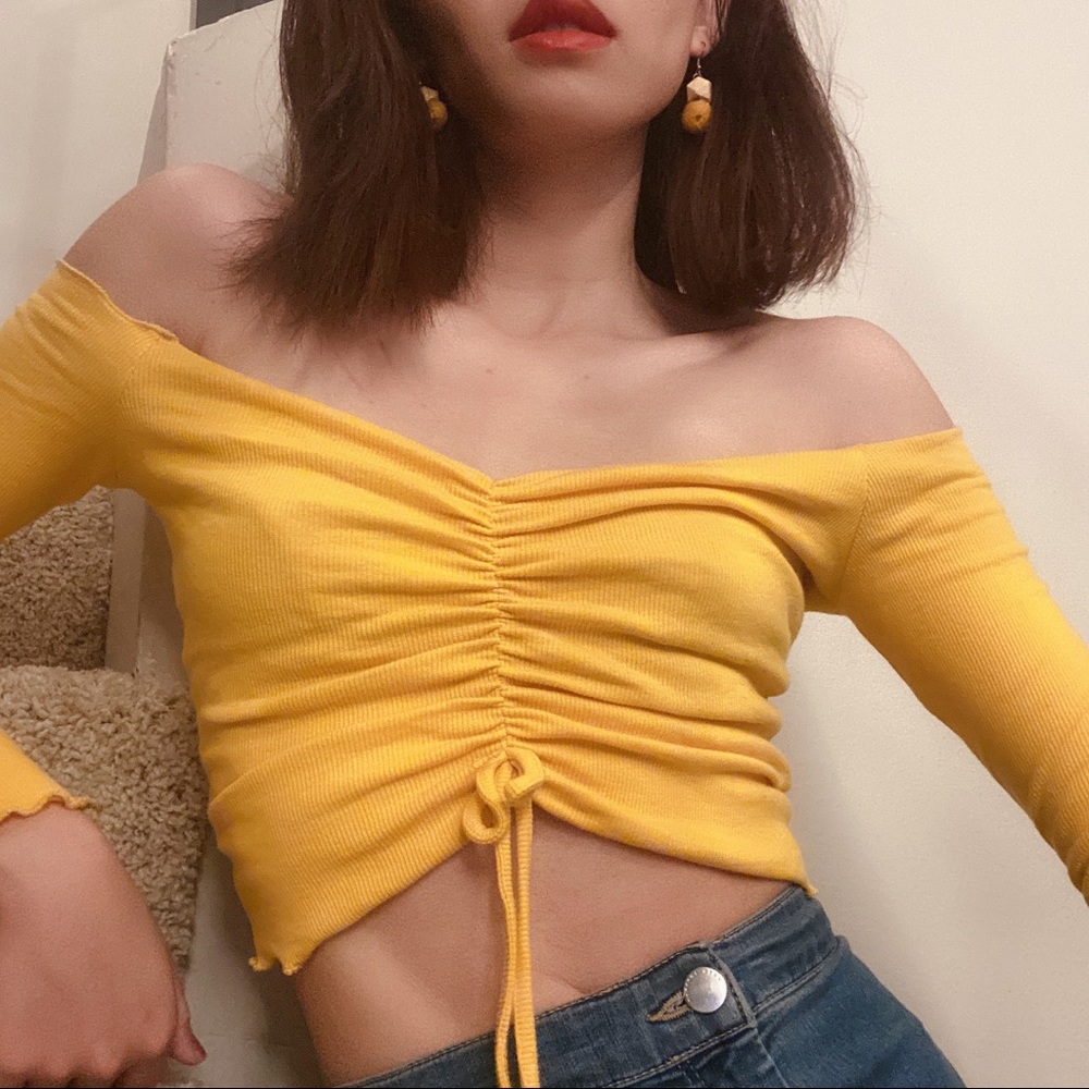Yellow off shoulder Crop top